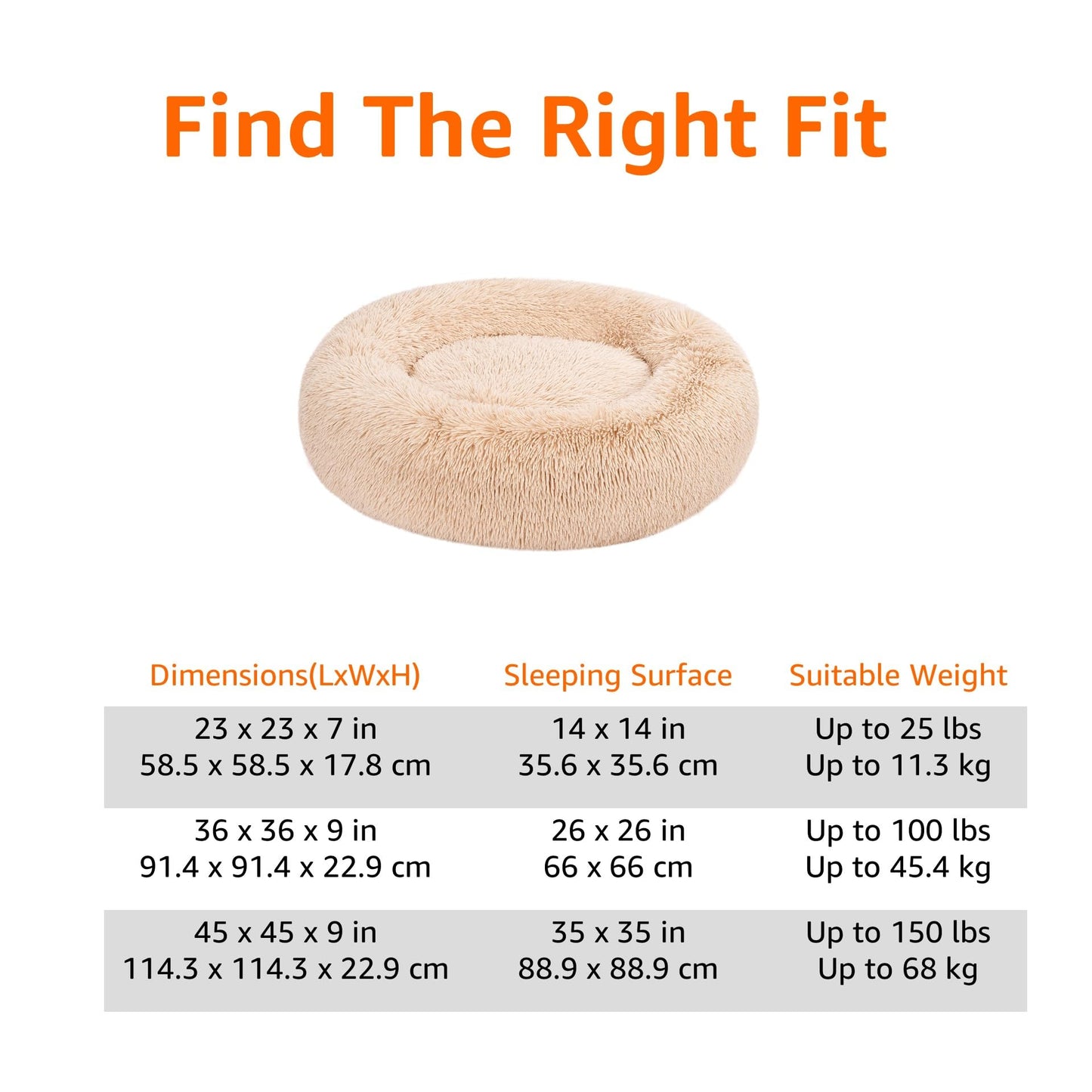 Amazon Basics Donut Pet Bolster Faux Fur Bed for Dog, Beige, 36" x 36"