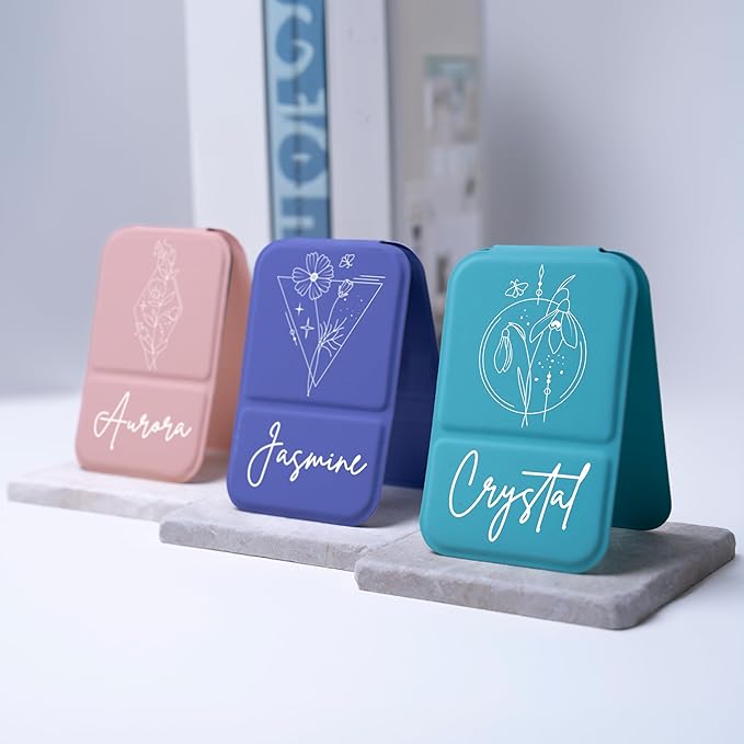 Personalized Birth Flower Month Travel Makeup Mirror for Women | White Birth Flower and Name UV Painting |Custom Small Portable Travel Pocket Mirror Birthday Gifts for Women, Mom, Girl