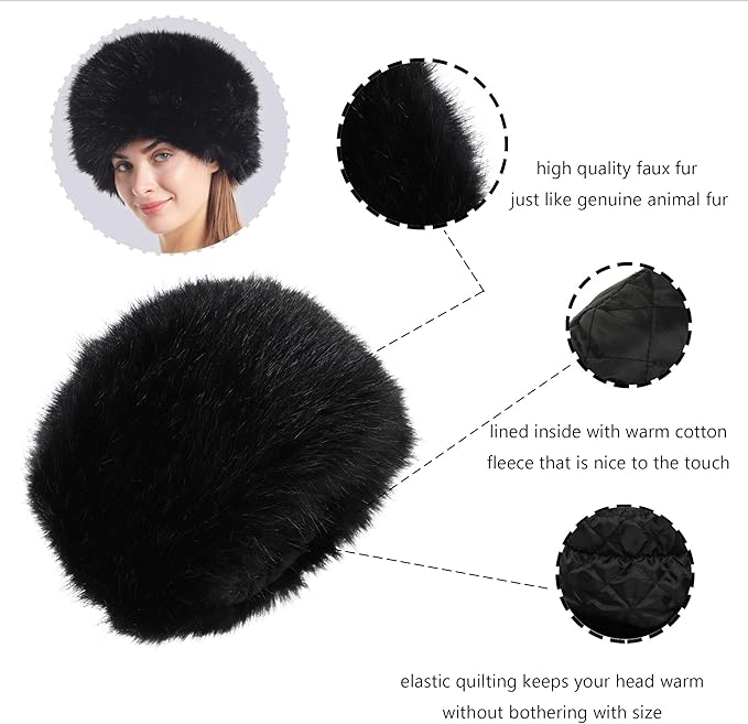 LA CARRIE Women's Faux Fur Hat for Winter with Stretch Cossack Russian Style White Warm Cap