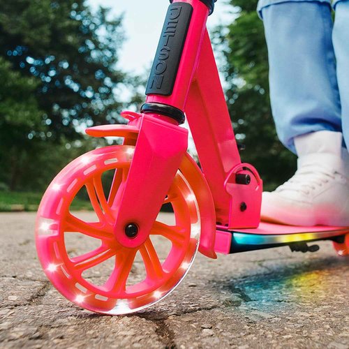 Jetson Highlight 2-Wheel Kick Scooter, Kinetic Lights on Deck and Wheels, 6 Inch Wheels, Rear Brake, Easy-Folding Mechanism, Ages 6+, Pink, JHGLT-PNK