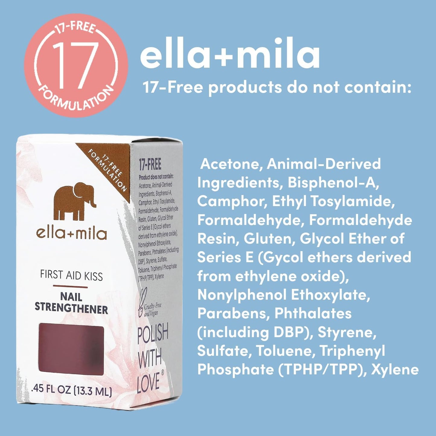 ella+mila "First Aid Kiss" Nail Strengthener and Growth Treatment - Nail Repair Solution & Growth Treatment for Thin, Brittle & Damaged Nails - Nail Hardener with Vitamin E (2-Pack)