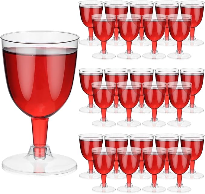 Mimorou 100 Pieces 5 oz Disposable Wine Glasses with Stem Bulk Disposable Party Cups Goblet Wine Glasses for Christmas, Ou...