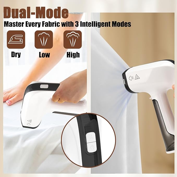 Vacuum Steamer for Clothes, Handheld Travel Steamer with 3200Pa Suction & Dual Mode, 30s Fast Heat-Up, Portable Instantly Dry Garment Steamer Iron (for 110-120V) - White