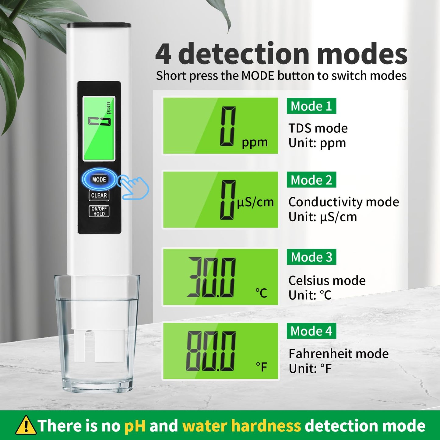 New 4 in 1 TDS Meter, TDS Meter Digital Water Tester, Accurate and Reliable, Water Tester,TDS EC and Temperature (° C/° F) Meter, 0-9990ppm,Used for Drinking Water and RO/DI Systems