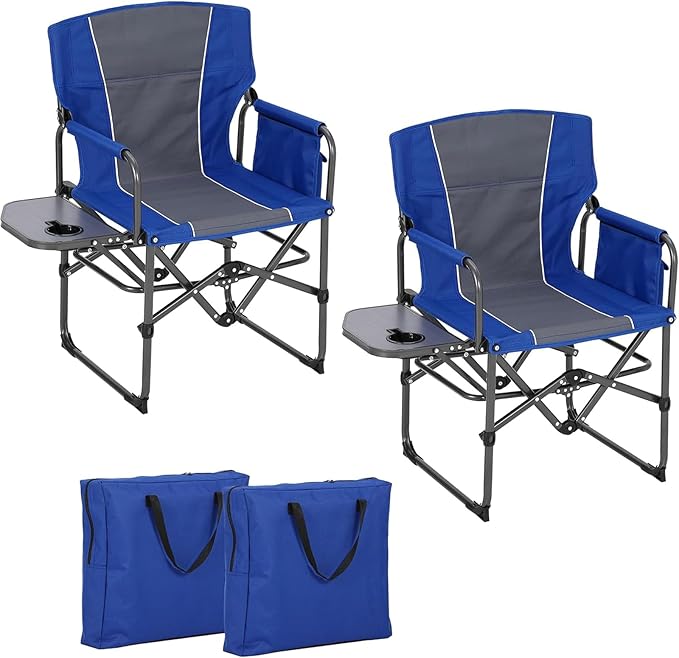 2 Pack Directors Camping Chairs with Side Table & Pocket, Heavy Duty 400LB Capacity Portable Folding Chairs for Adults, Ou...