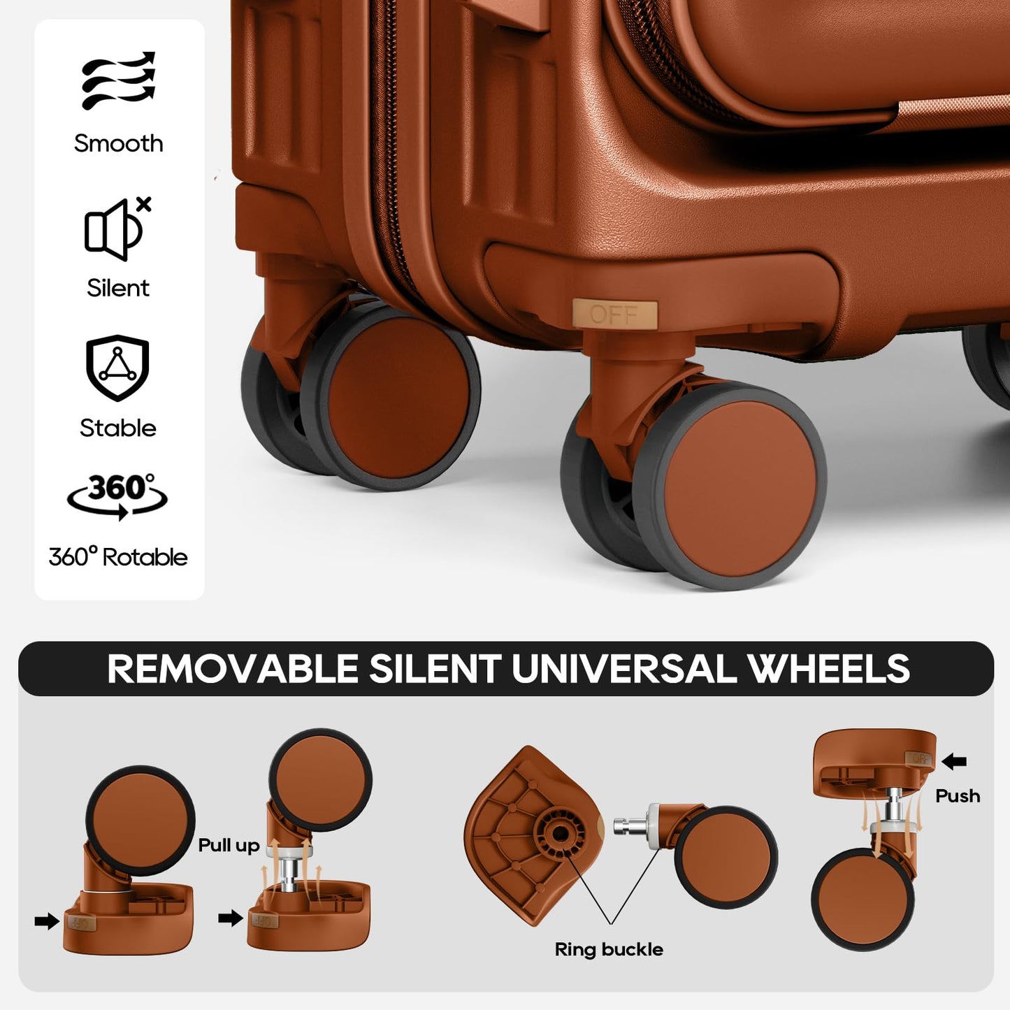 Joyway Luggage Sets 5 Piece with Front Pocket, Expandable Top Opening Suitcase Set, PC Hardside Carry on Suitcase with Spinner Wheels and TSA Lock (Coffee)