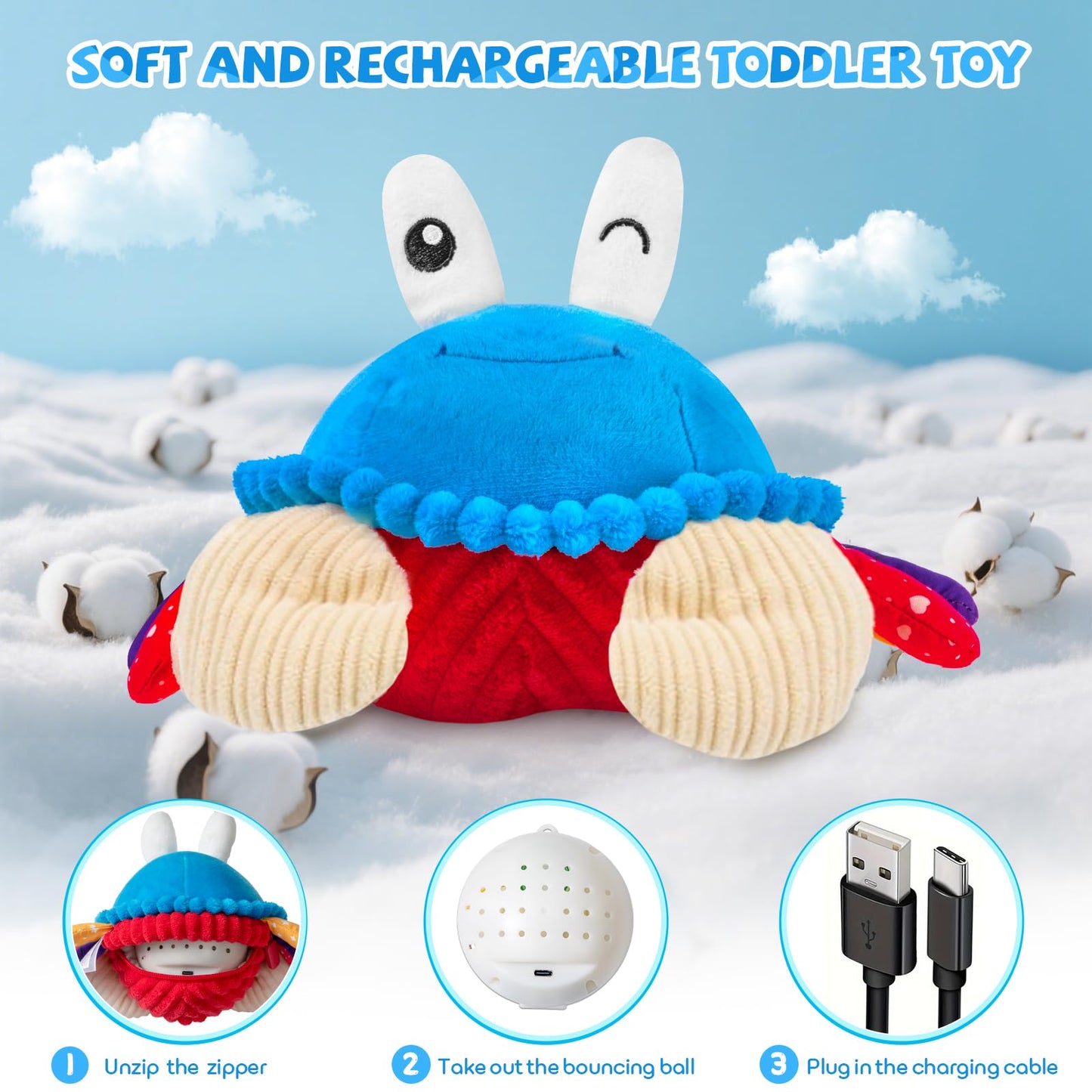 Baby Toys 12-18 Months, Musical Crawling Crab Plush Toy - 40 Songs & Recording Feature, Dancing Walking Moving Bouncing Tummy Time Toy, Sensory Toys for Toddlers 1-3, Birthday Gifts for Infants