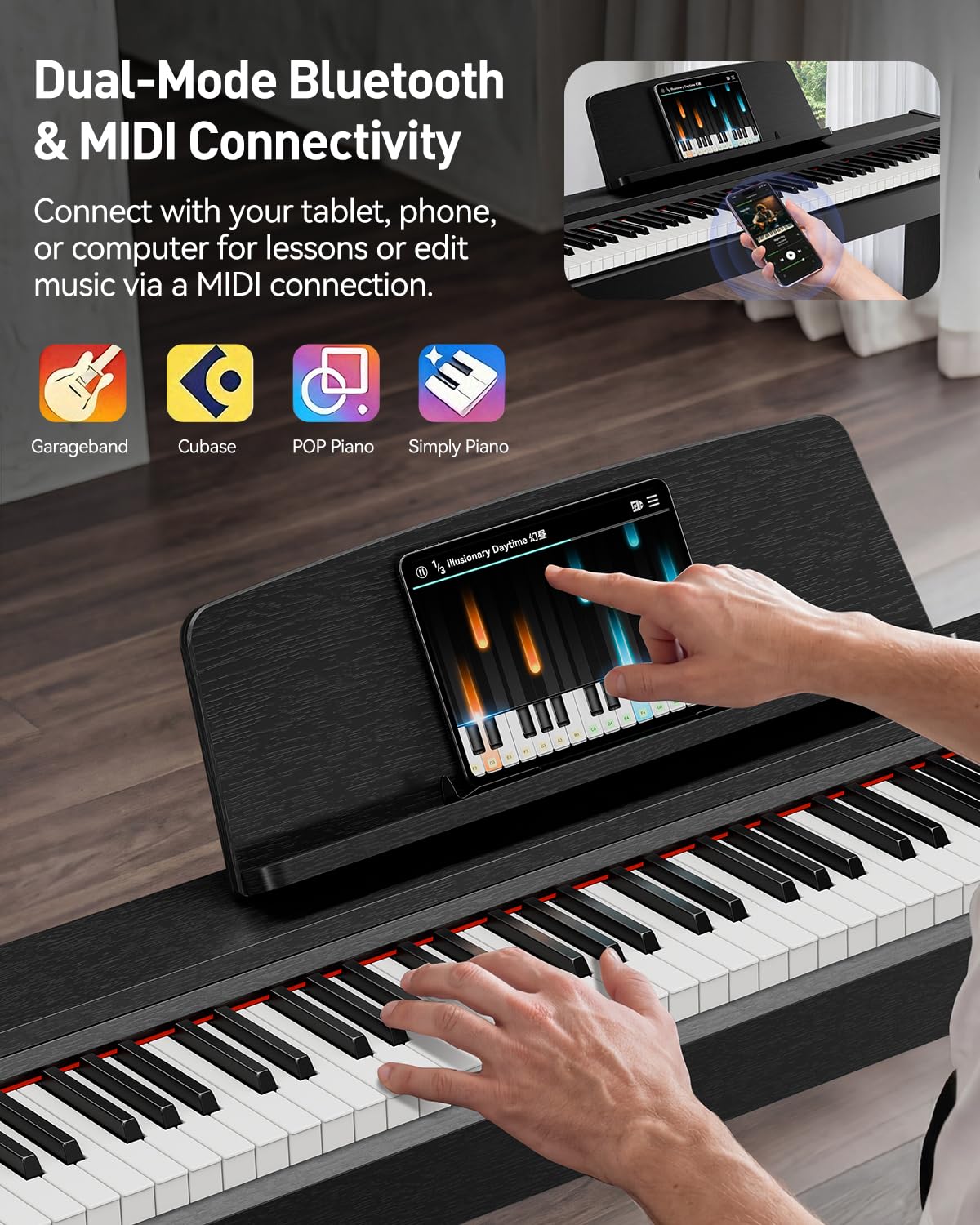 Rhymo 88 Keys Weighted Keyboard Piano, Full Size Hammer Action Digital Piano with Speakers, Wooden Upright Digital Piano, Electronic Piano Keyboard with Furniture Stand Suitable for Beginners