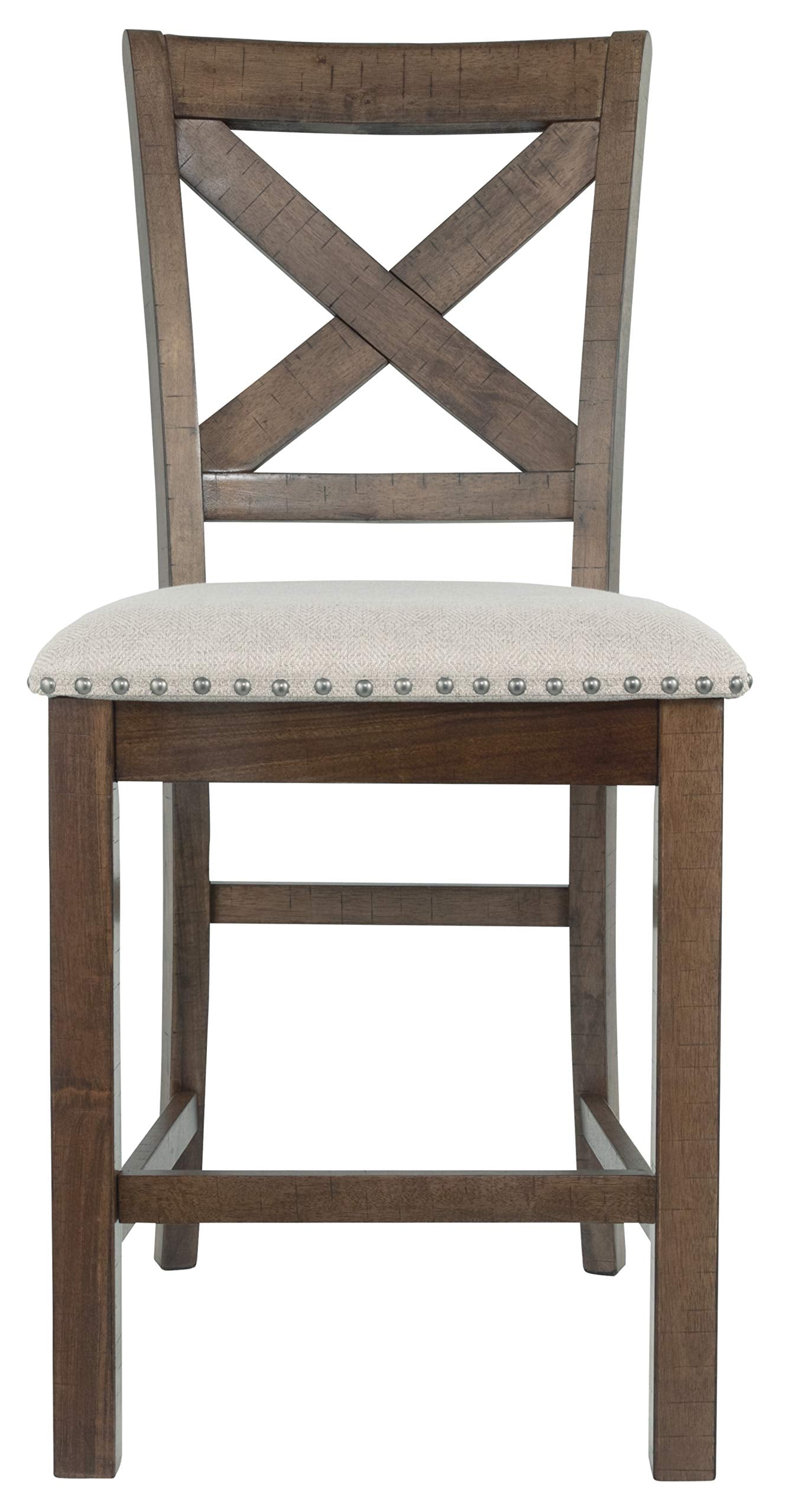 Signature Design by Ashley Moriville Rustic Farmhouse 24.5" Upholstered Barstool, 2 Count, Beige & Brown