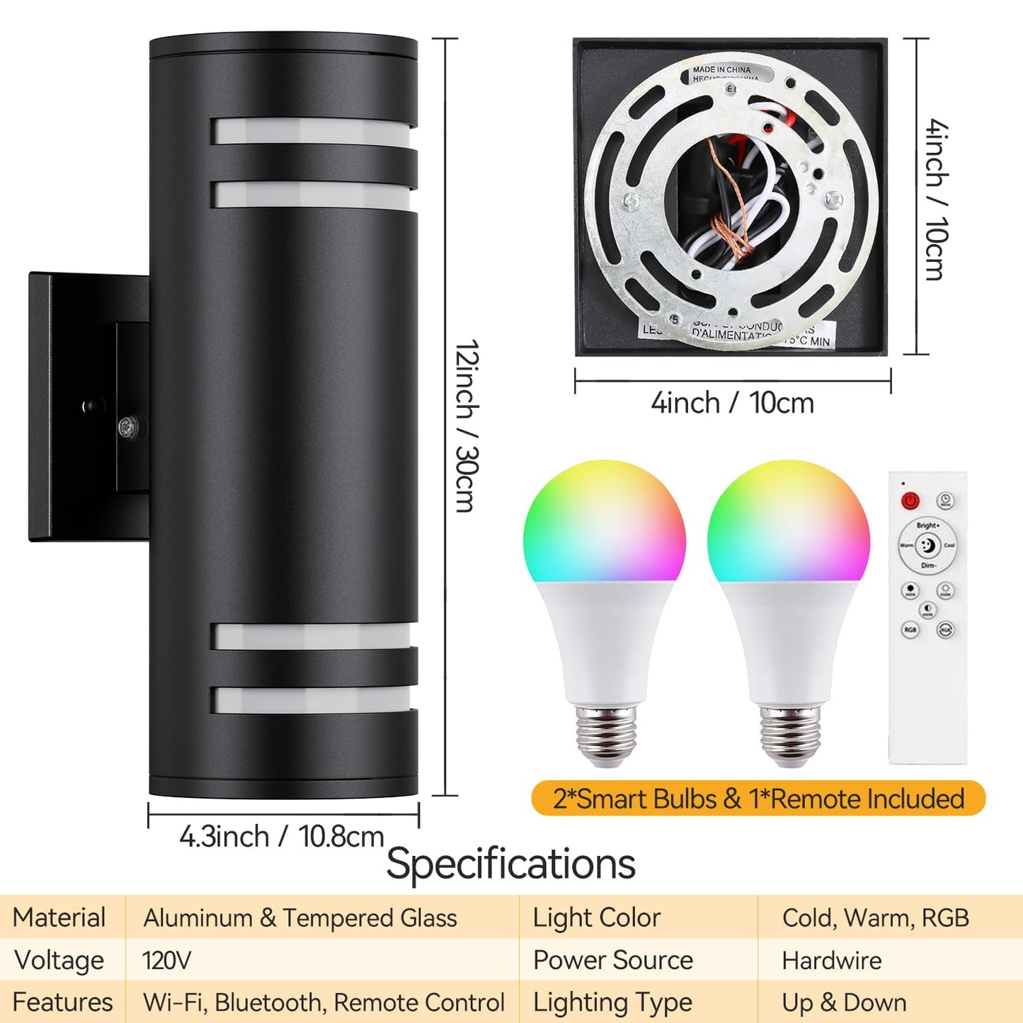 Zinola Smart Porch Lights RGBCW Outdoor Wall Lights, Modern Dusk to Dawn Outdoor Light Fixture Color Changing Up and Down Lighting, Waterproof Sconce Compatible with Alexa Google Assistant