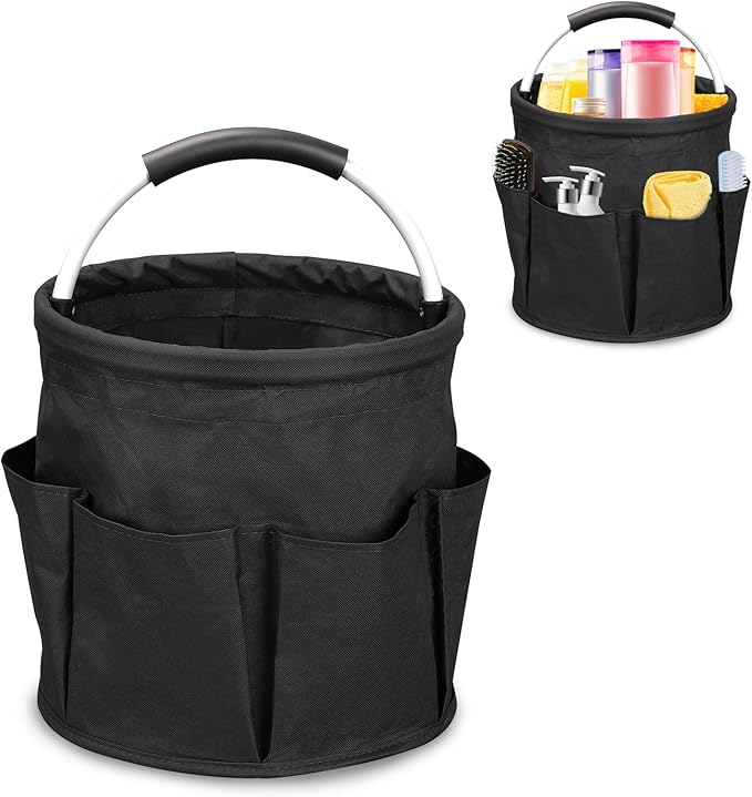 Wearable Cleaning Caddy，Cleaning Supplies Organizer Foldable Basket Bucket Tool with Handle Cleaning Bag for Cleaning Professionals, Auto Detailers, Housekeepers (black)