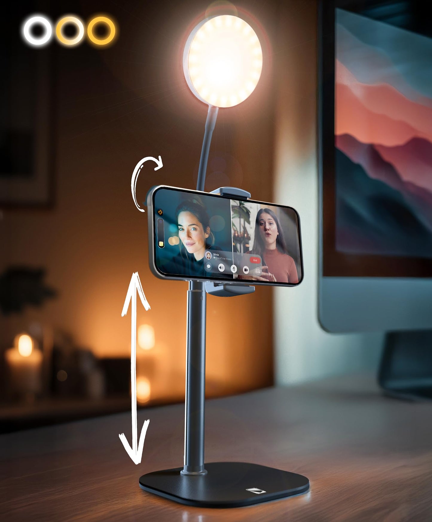 Phone Stand For Recording With Light For Desk - Chatstand Halo 9-14 Adjustable, Portable Ring Light Tripod, Iphone Stand For Des