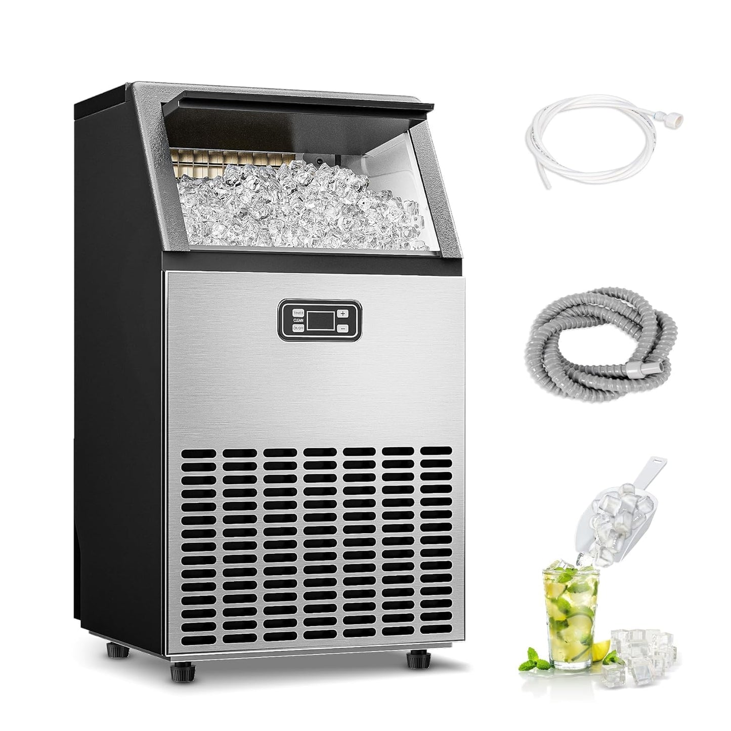 ICYGLEE Commercial Ice Maker Machine, 100lbs/Daily Ice Production Under Counter Ice Maker, Self-Cleaning, Timer Stainless Ice Machine with 33lbs Ice Storage, Ideal for School, Home, Bar, RV