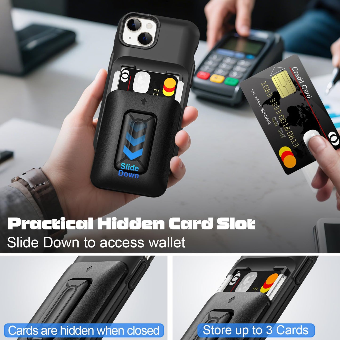 Samonpow For Iphone 13 Case / 14 Case Wallet With Card Holder [3 Cards] & Stand Heavy Duty Protective Shockproof Hidden Card Slo