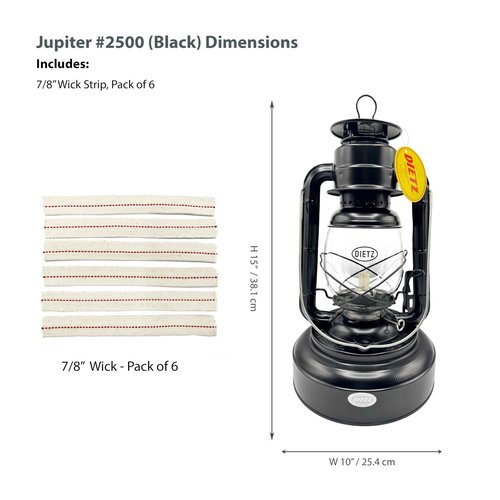 Light of Mine - Dietz #2500 Jupiter Plain Black Oil Lantern with 7/8" Replacement Wick Strips (#2500, Black)
