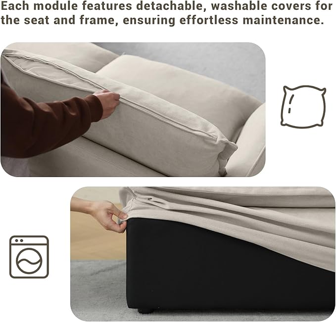Lopzeho 82” Modular Sectional Sofa, Comfy Down Fill Cloud Couch, Loveseat with Single Seater, Small Couch with Washable Cover, Sectional Couches for Living Room Small Apartments, Light Gray