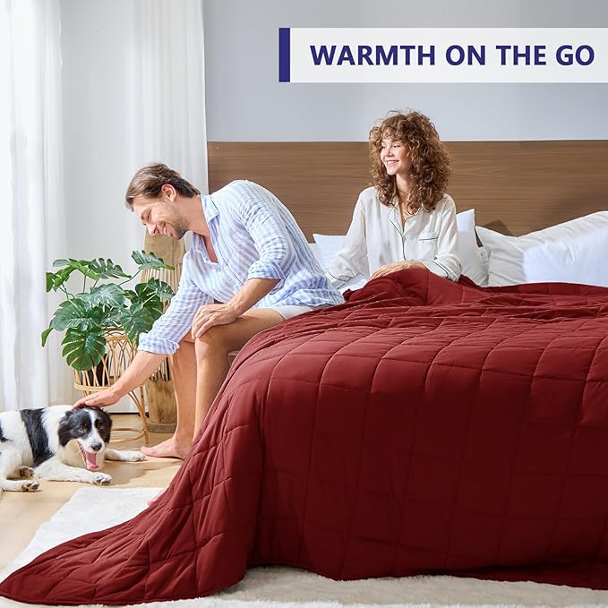 yescool King Size Weighted Blanket for Adults (30 lbs, 80” x 87”, Red) Cooling Heavy Blanket for Sleeping Perfect for 290-310 lbs, Breathable Blanket for Adults & Couple All Season, Machine Washable