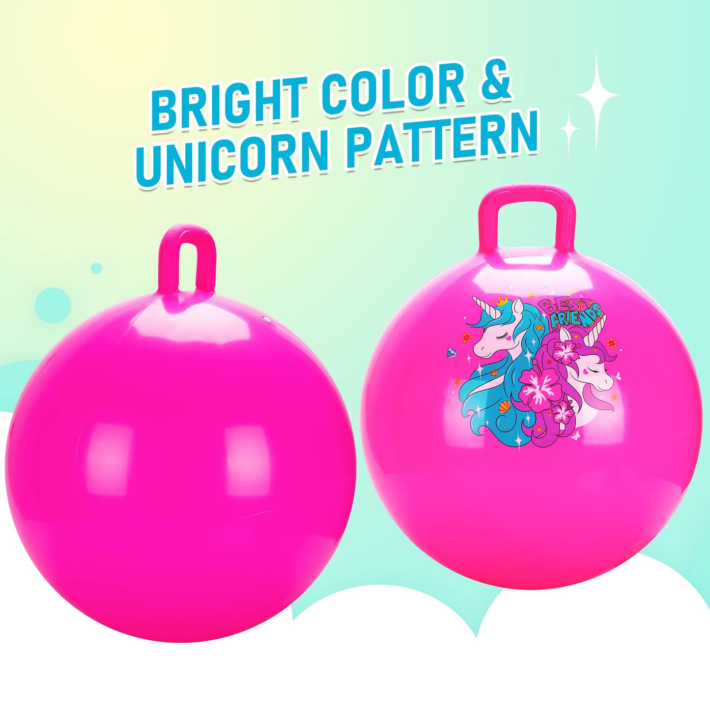 U&C Planet Hopper Ball 18 inches Bouncy Ball with Handle for Kids Age 3-6 Hoppity Hop Sit and Bounce Jumping Hopping Toy with Pump and Gift Box Great Gift for Birthday Christmas, Pink
