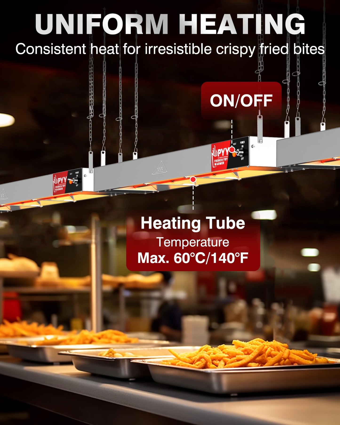 PYY Food Heat Lamp Strip - 36 Inch Commercial Food Warmer Lamp, 500W Hanging Stainless Steel Electric Strip Heater for Restaurants & Kitchens