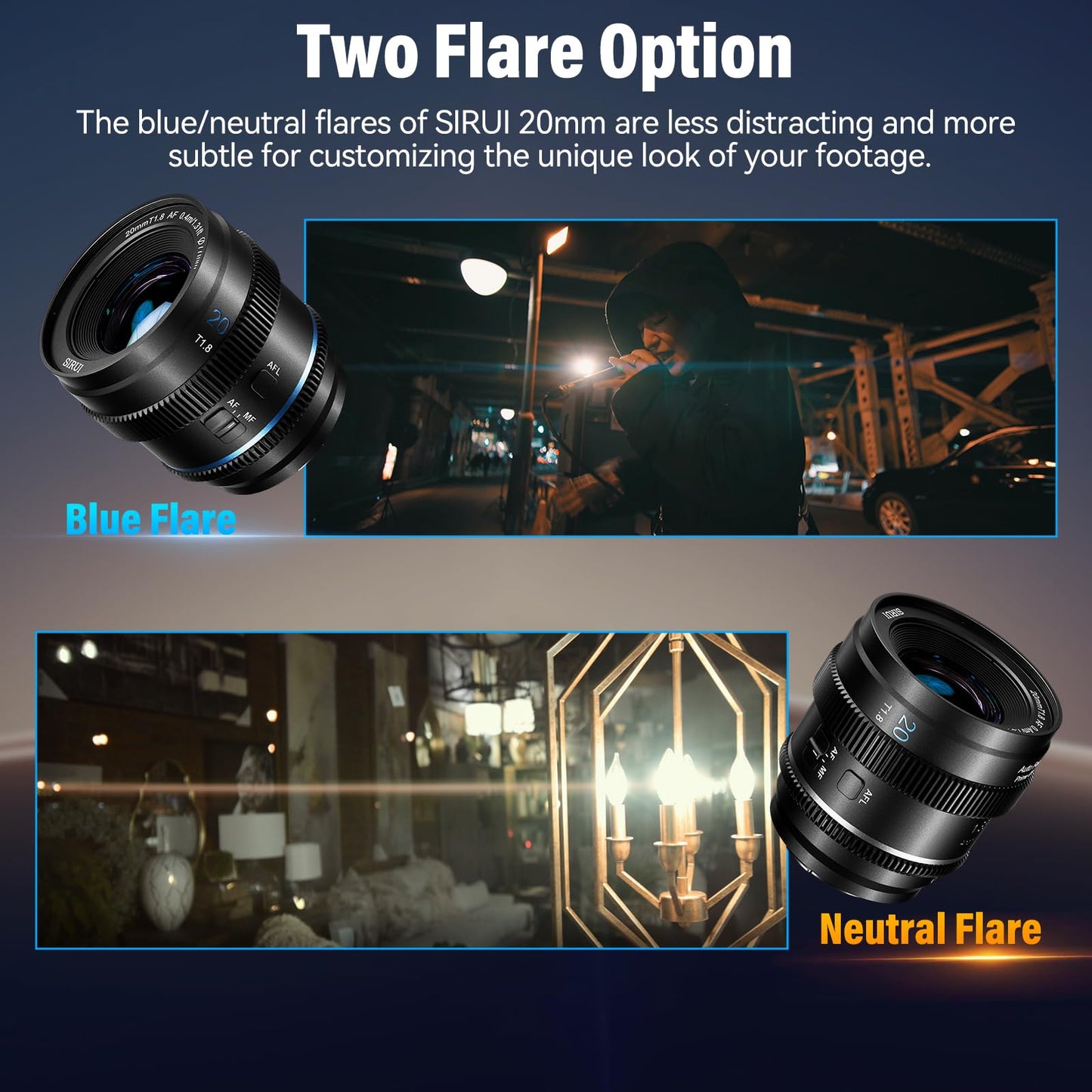 SIRUI 20mm T1.8 1.33X Anamorphic Lens, S35 Autofocus Lens for E Mount Cameras, A6500, A6700, FX3/30, ZV-E Series, A7 Series, A9/9II (Neutral Flare)