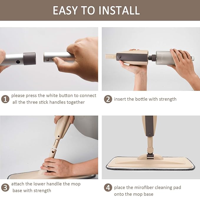 Microfiber Spray Mop for Floor Cleaning, Dry Wet Wood Floor Mop with 3 pcs Washable Pads, Handle Flat Mop with Sprayer for Kitchen Wood Floor Hardwood Laminate Ceramic Tiles Dust