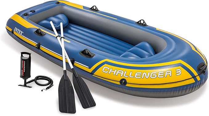 INTEX Challenger Inflatable Boat Series: Includes Deluxe Boat Oars and High-Output Pump – SuperStrong PVC – Triple Air Cha...