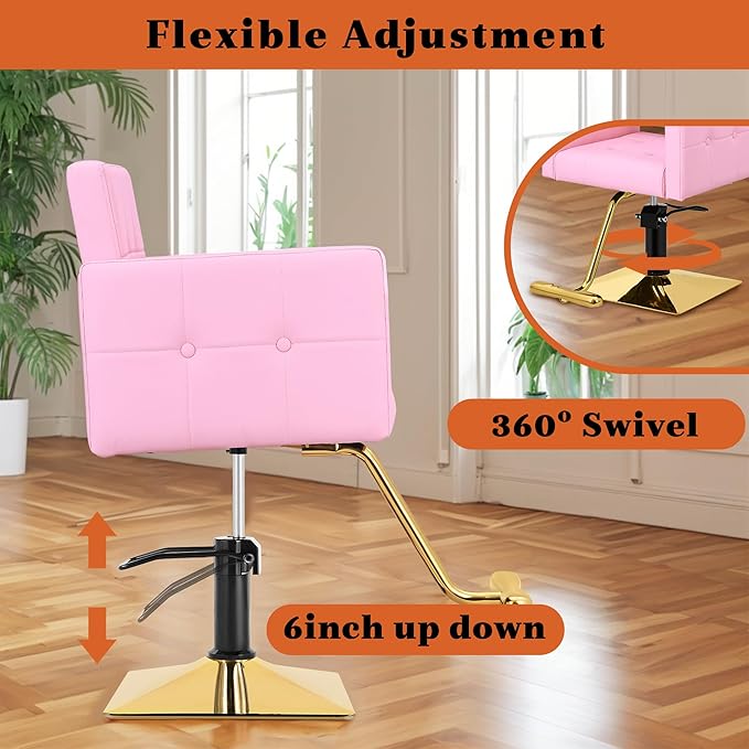 Pink Styling Chair for Hair Stylist,Wide Seat Hydraulic Hair Salon Chair Barber Chair, 360° Swivel,Recline 135°，Beauty Spa Cosmetology Shampoo Hairdressing Braiding Tattoo Chair for Women