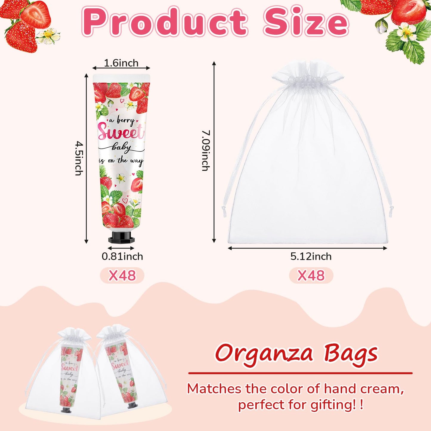 Swiffen 48 Sets Baby Shower Hand Cream Bulk Strawberry Baby Shower Favors Bridal Thank You Hand Cream for Guests Travel Size Lot