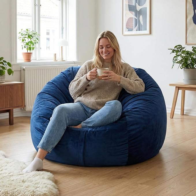 YuppieLife Large Foam Filled Bean Bag Chairs for Kids Teenagers Adults Living Room Gaming Relaxing 4F Machine Washable Lazy Sofa（Blue