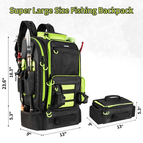 BLISSWILL Large Fishing Backpack with Cooler for 3 Tackle boxes Fish Bag with Rod Holders Fishing Gear and Equipment for fishing camping hiking