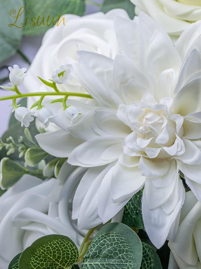 Wedding Arch Flowers, Artificial Floral Decor for Wedding Ceremony & Reception, Standard Size Large Flower Swag Set for Backdrop & Welcome Sign, Pack of 2 (Pure White & Ivory White)