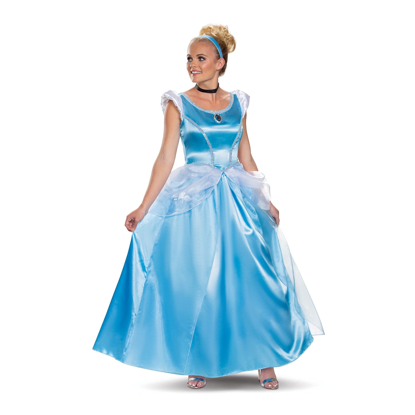 Disguise womens Cinderella Costume, Official Disney Princess Cinderella Deluxe Dress Adult Sized Costumes, Blue, Medium 8-10 US