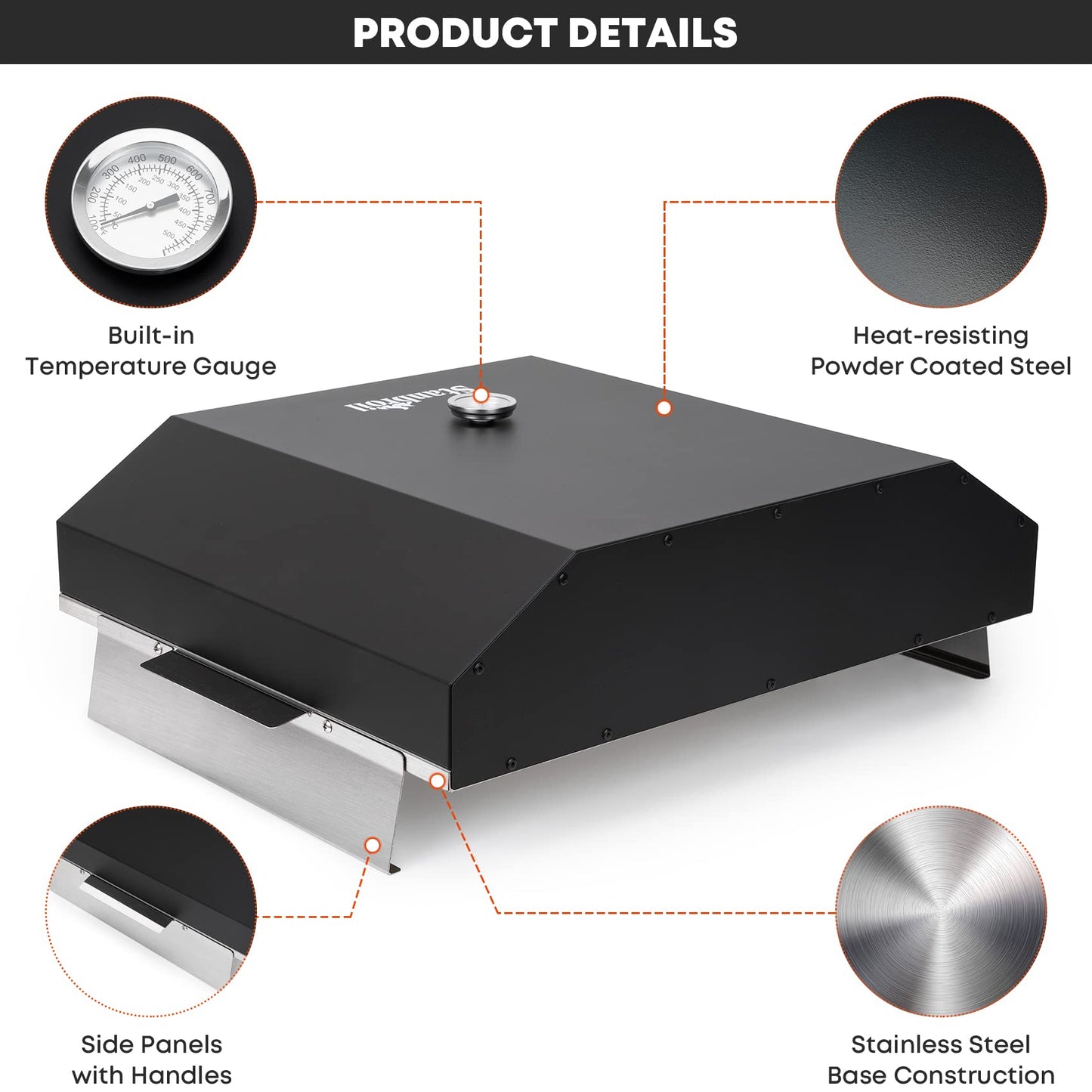 Stanbroil Pizza Oven for Blackstone 36" Gas Griddle Cooking Station, Outdoor Pizza Maker with Side Panels and Temperature Gauge, 17.7 in. x 13.7 in. Pizza Stone