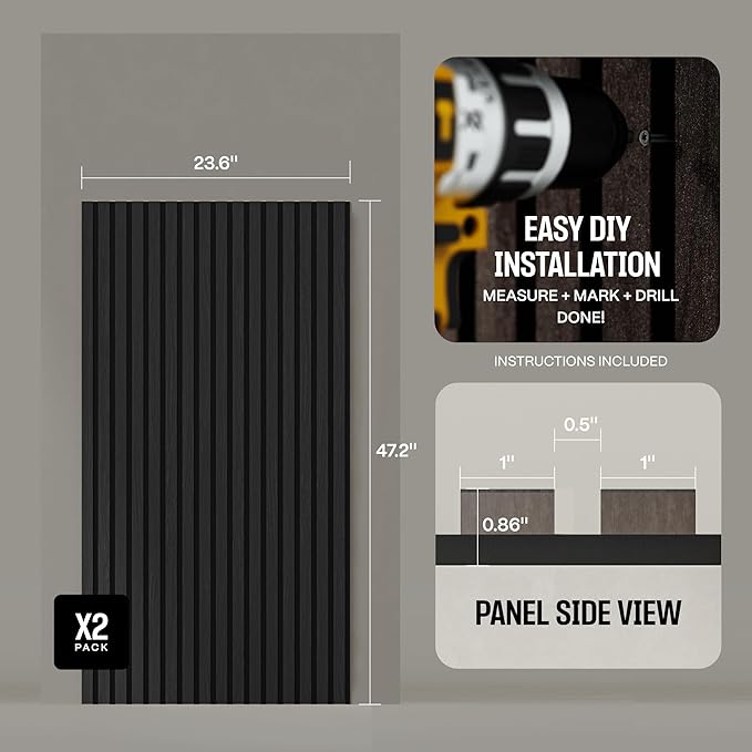 2-Pack Wood Panels for Wall - Acoustic Wood Slat Wall Panels, Soundproof Wooden Paneling for Interior Decor