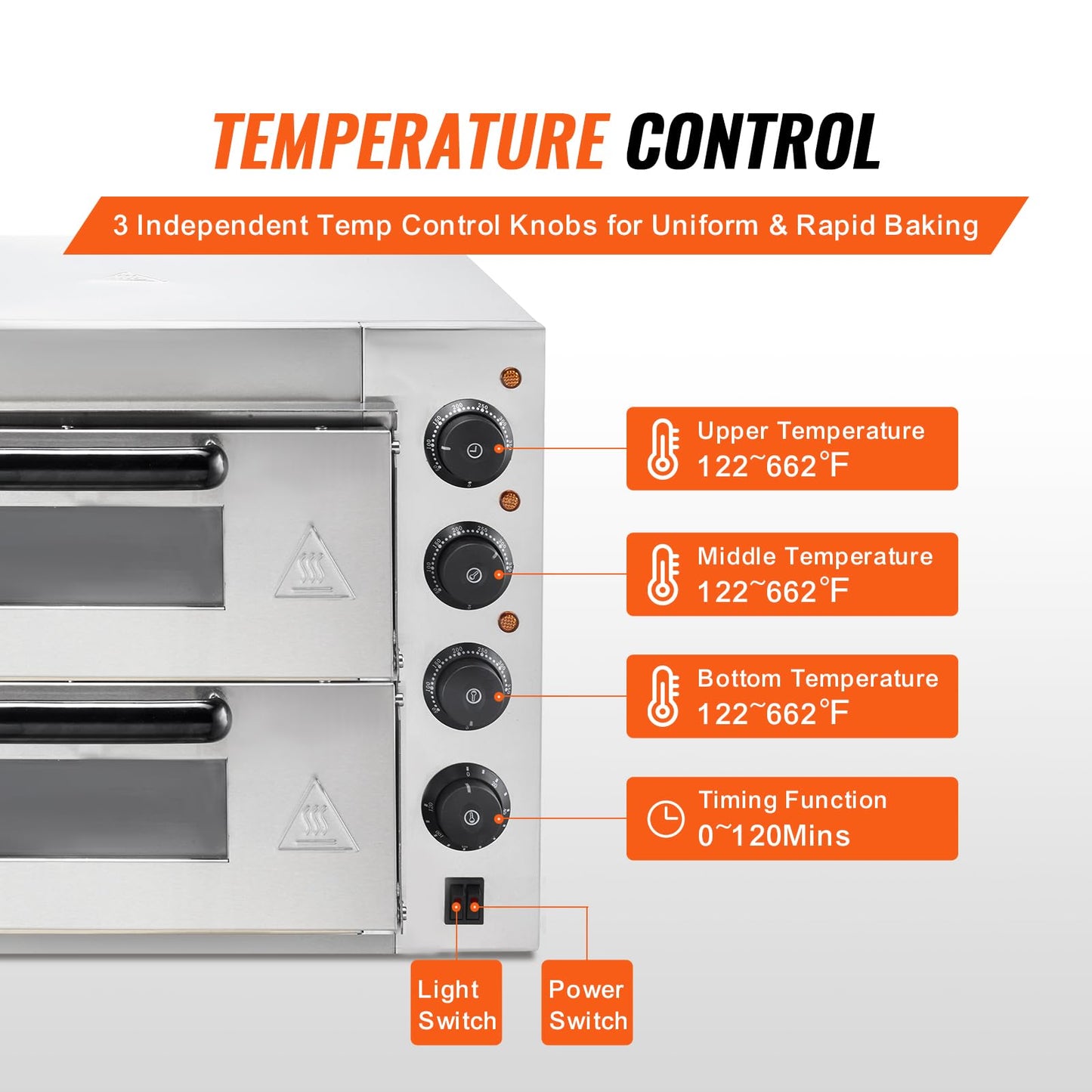 VEVOR Commercial Pizza Oven Countertop, 14" Double Deck Layer, Stainless Steel Electric Pizza Oven with Stone and Handle, Multipurpose Indoor Pizza Maker for Restaurant Home Pretzels Baked