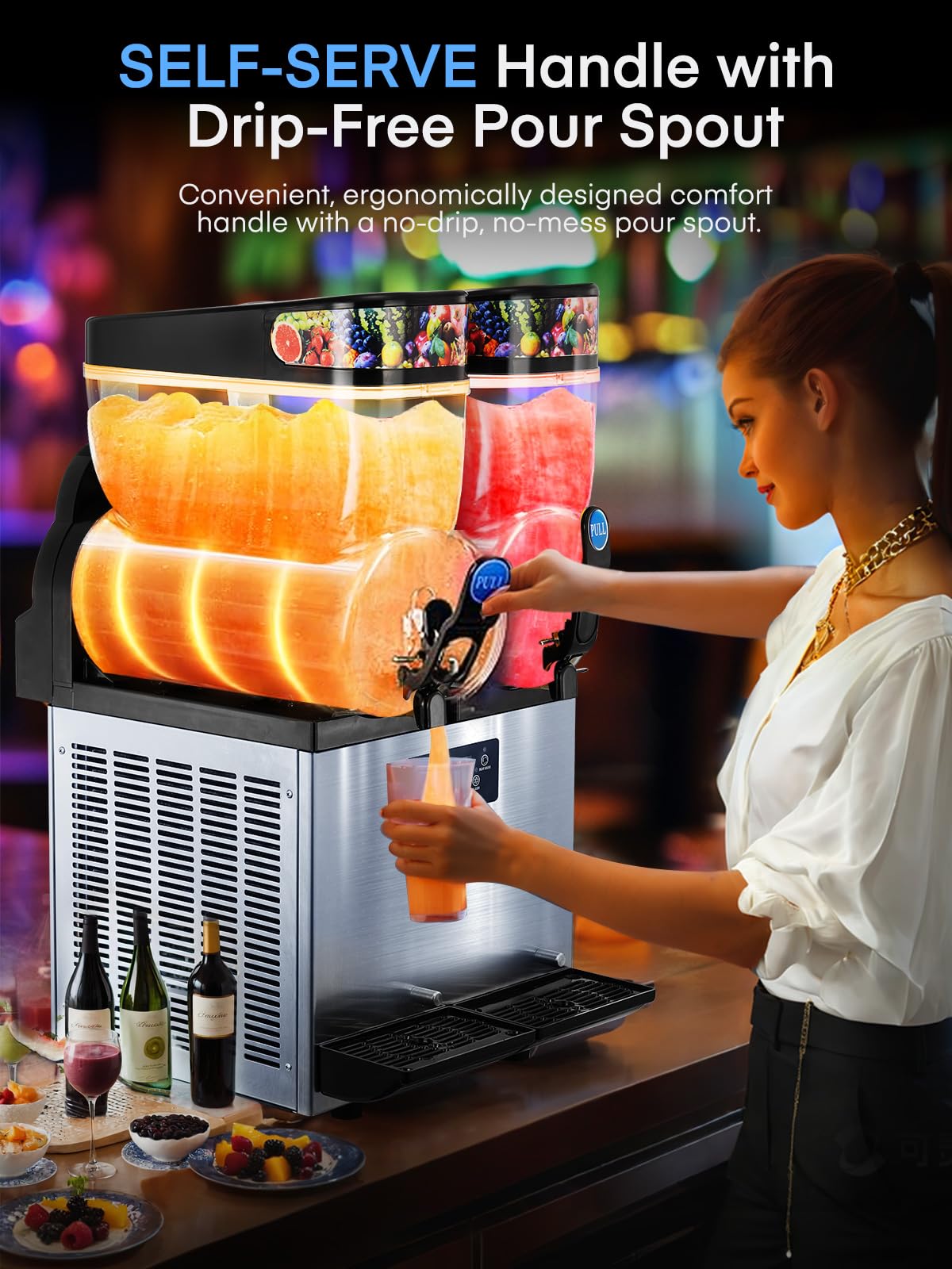 Commercial Slushy Machine 8Gal/30L, Stainless Steel Margarita Smoothie Frozen Drink Machine, 25-Minute-to-Go Slushie Machine, Margarita Machine for Restaurants Cafe Bars (2 * 15L)