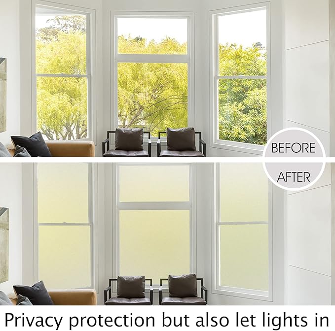 HIDBEA Frosted Window Privacy Film Heat Control UV Blocking, Static Cling Non-Adhesive Reusable Door coverings for Bathroom Home Office (Frosted 29.5 Inch x 9.8 Feet)