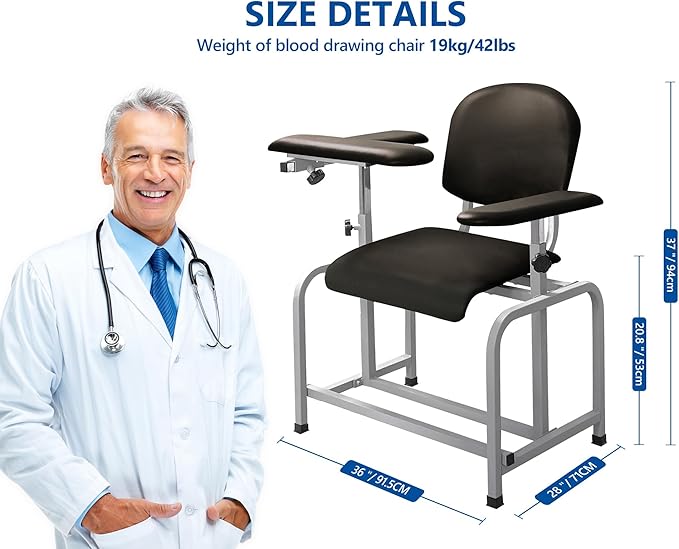 Helsevesen Comfortable Padded Blood Drawing Chair, Phlebotomy Chair with Adjustable Armrest (Coffee Brown)