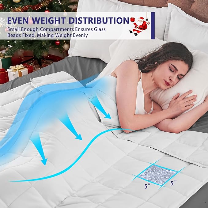 yescool Weighted Blanket for Adults (20 lbs, 60” x 80”, White) Cooling Heavy Blanket for Sleeping Perfect for 190-210 lbs, Queen Size Breathable Blanket with Premium Glass Bead, Machine Washable