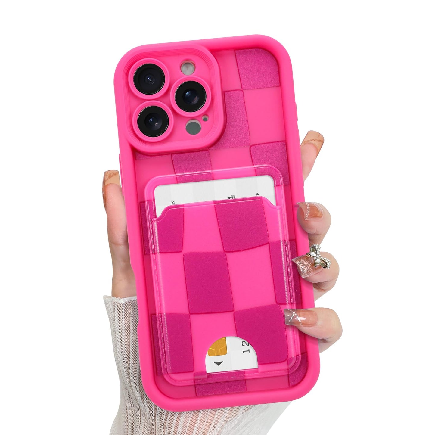 Kanghar Compatible With Iphone 16 Pro Max Case, Wallet Silicone Checkered Cute Pattern, Card Holder Camera Protection Soft Slim