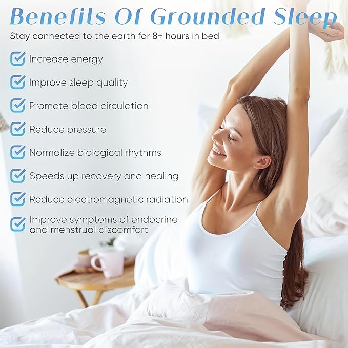 Grounding Sheets, 95% Organic Cotton + 5% Silver Fiber, Earth Connected Fitted Sheet with Grounding Cord (Beige, Twin XL)