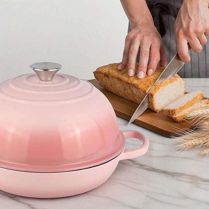 6QT Bread Dutch Oven Pot with Lid, Enameled Cast Iron Dutch Oven for Sourdough Bread Baking, Roasting, Stewing and Soup, Non-Stick Enamel Cookware for Oven/Stovetop, Perfect for Homemade Bread, Pink