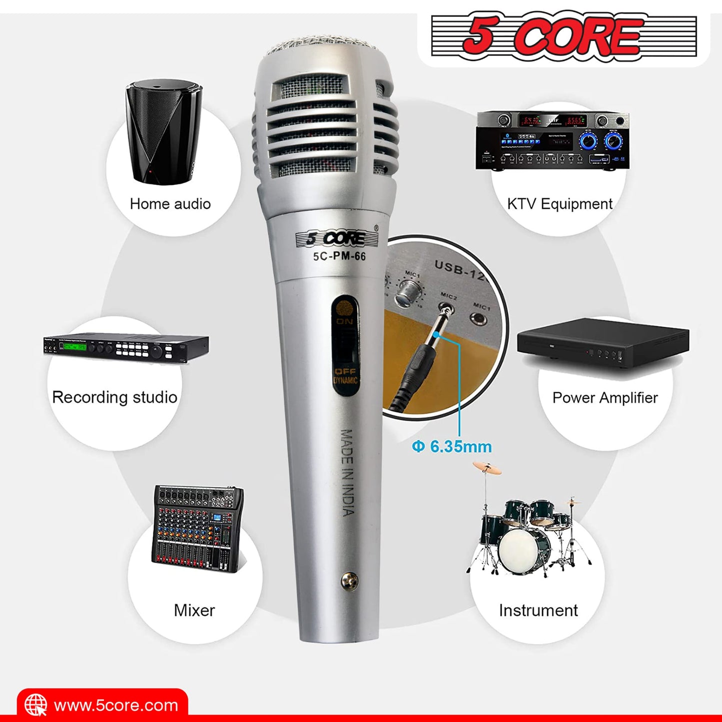 5 Core Microphone Dynamic Vocal Handheld Mic Cardioid Unidirectional Microfono W On Off Switch + Xlr Audio Cable For Singing - P