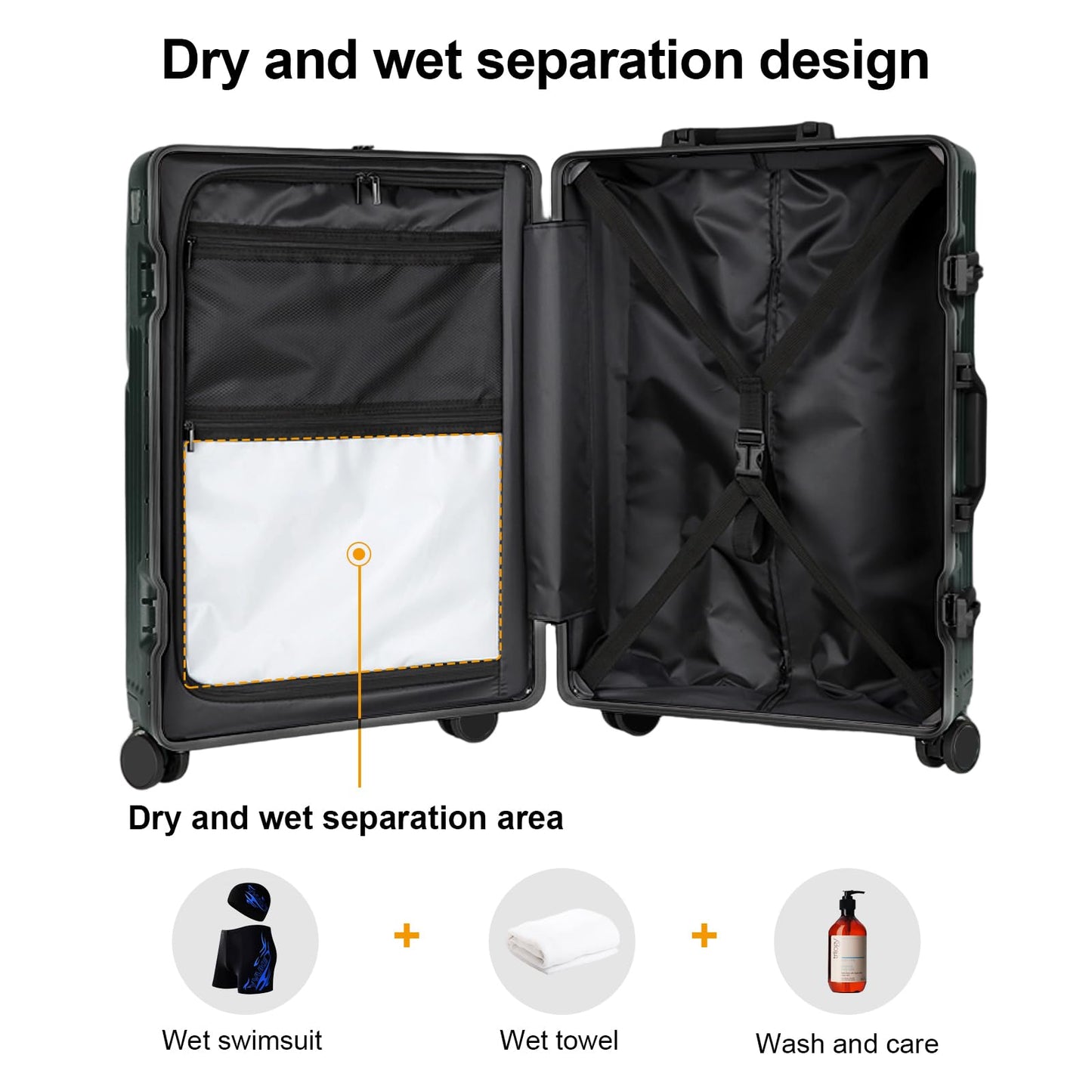 AIWEINY Zipperless Luggage, Polycarbonate Aluminum Hard Shell, Expandable Carry-On Suitcase with Spinner Wheels, Hard Shell Suitcase, 20 Inch Cabin