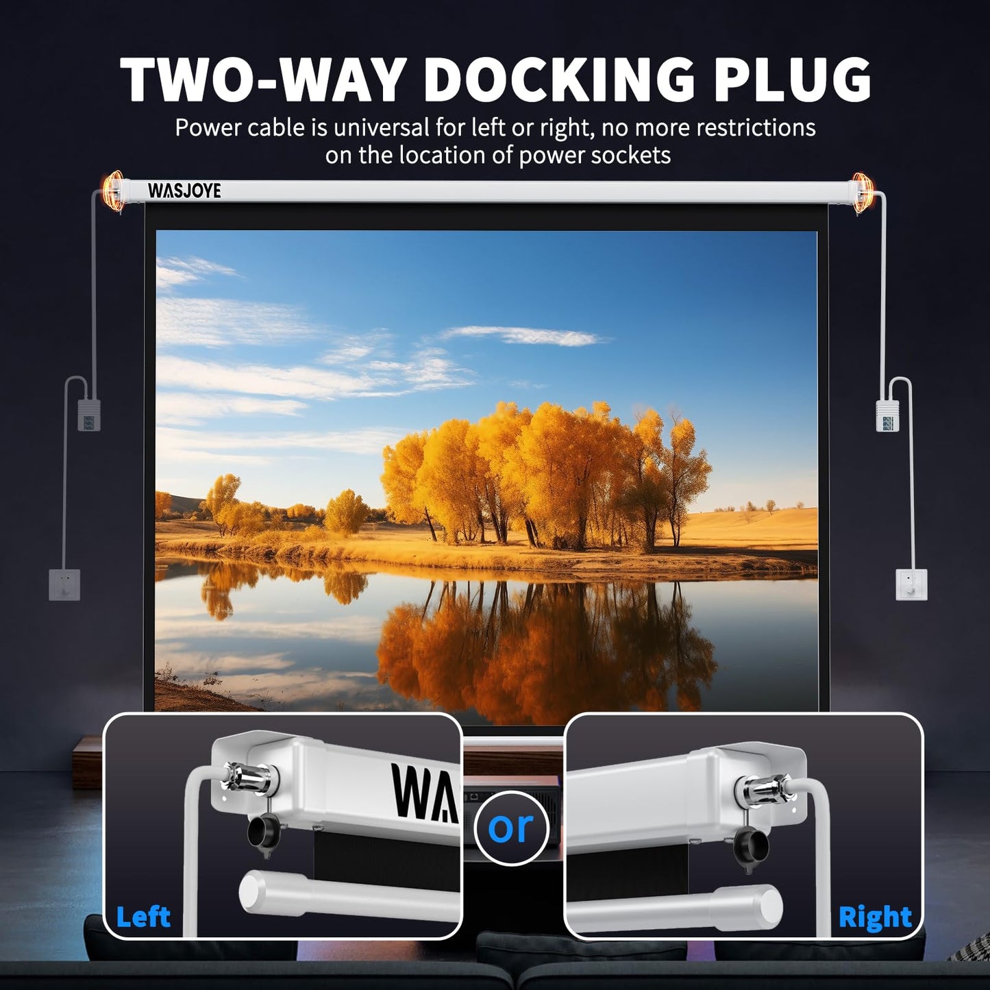 WASJOYE 100 Inch Motorized Projector Screen with Remote Control - 4:3 Electric Drop Down Projector Screen for Wall or Ceiling Mount, 8K HD & Dual Power Supply for Home Theater, Office, Gaming, School