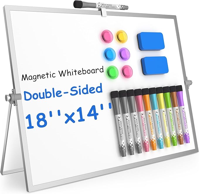 Grtard Magnetic Dry Erase Board with Stand, 18''x14'' Double-Sided White Board for Kids, Desktop Whiteboard with Stand, La...