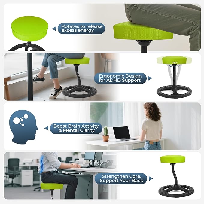 Upaloop ADHD Chair for Kids, Yoga Chairs for Adults, Wobble Stool Active Flexible Seating Desk Chair with Non-Slip Base and Washable Seat Cover for Stability, Balance, Yoga, Office, School, Classroom
