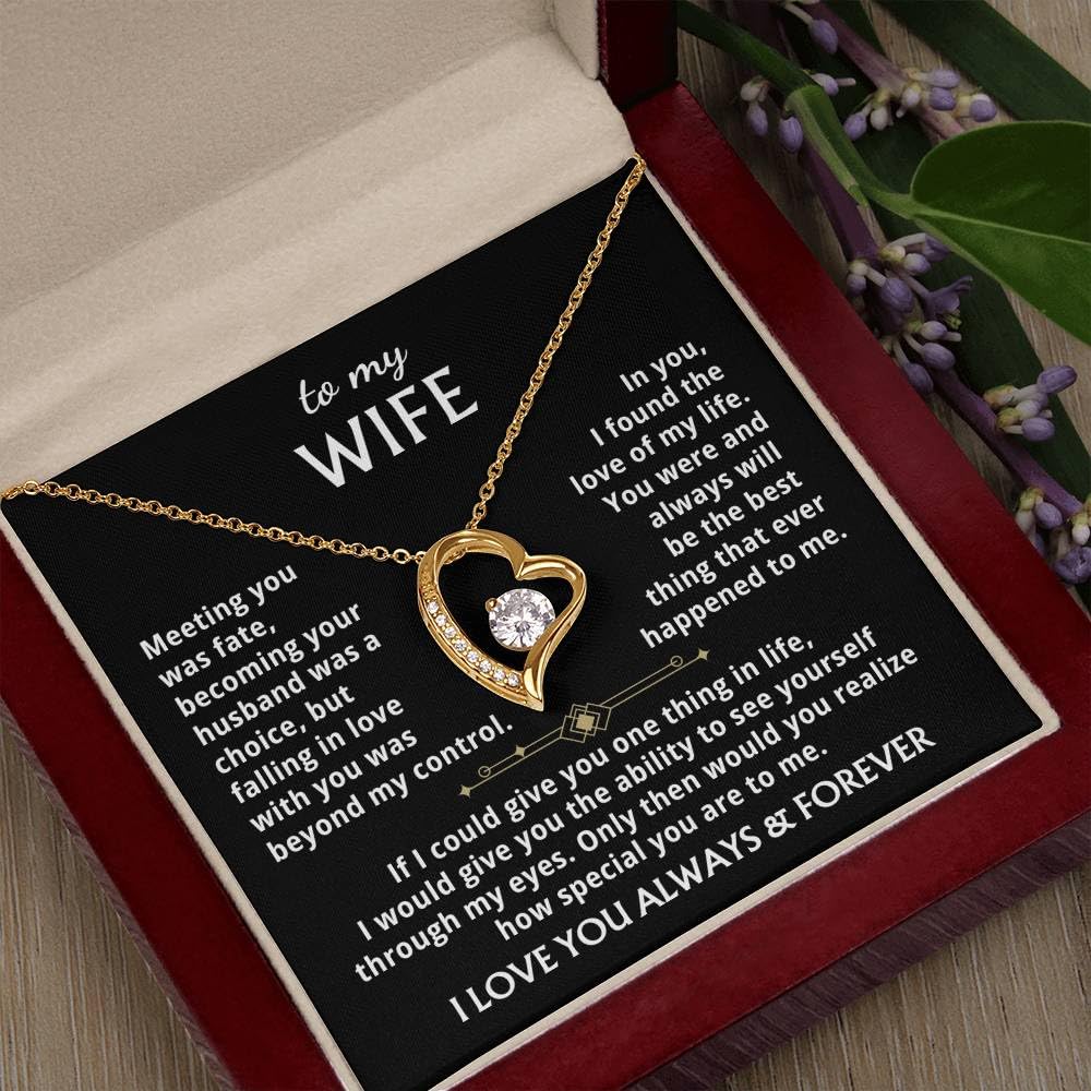 Momavo Jewelry To My Wife - the best thing that ever happened to me ,Forever Love Necklace , Gift For Wife, Gift for her ,Gifts For Wife Romantic, Christmas Birthday Gift, Valentine Gift (Luxury Box w/ LED LIGHT, 14k Yellow Gold Finish)