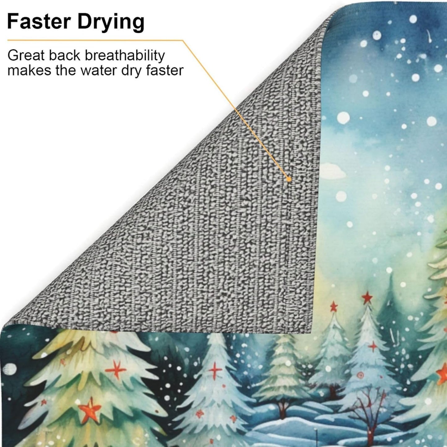 Dish Drying Mat Christmas Tree Watercolor Winter Forest for Kitchen Counter Absorbent 16x18 Inch Microfiber Dishes Plate Glass Dry Draining Pad Reversible Washable