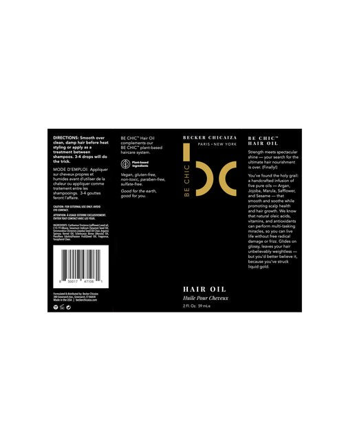 BE CHIC Hair Oil by Becker Chicaiza – Certified Vegan, Lightweight, Frizz Control, Shine Enhancing Hair Oil for All Hair Types, Leaves Hair Feeling Nourished and Soft 2 fl oz